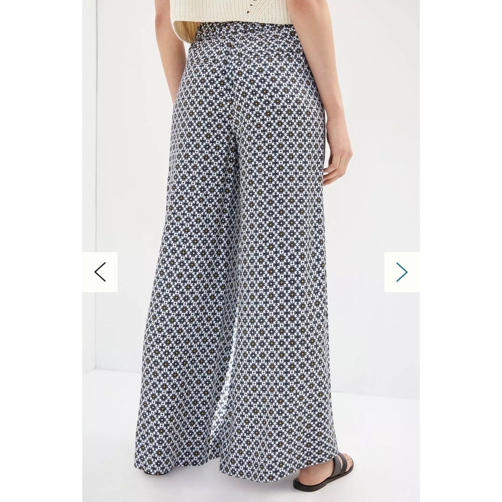 Maeve Anthropologie Callan Wide Leg Pants Geometric Tile Print Blue White 14 - Picture 8 of 16